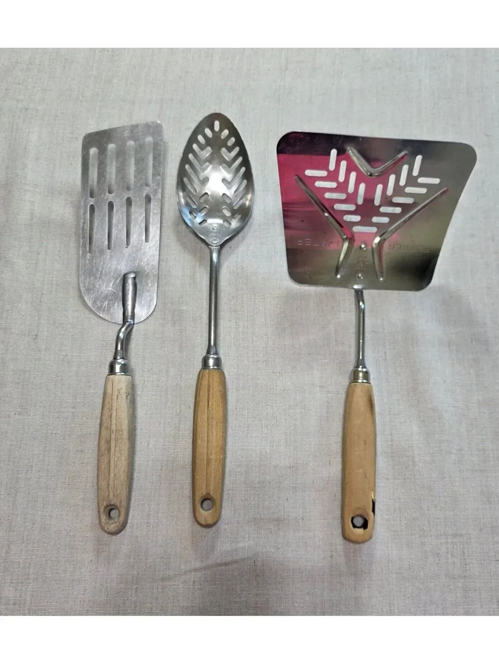 Vintage EKCO Eterna A&J Flipper Lifter 3 Pc Utensil Set Wood Handle Spatula USA